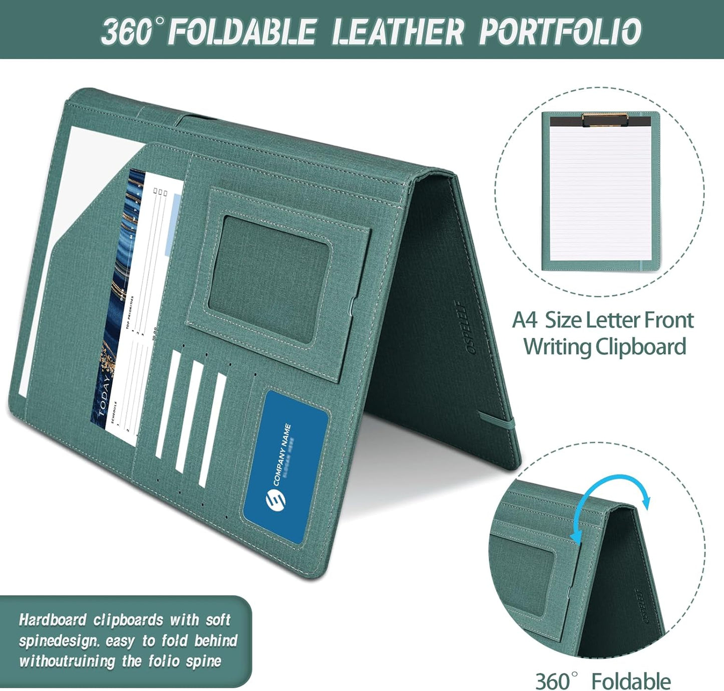 Clipboard Folio Folder Portfolio with Notepad-Pocket Business Card Holder Brown Faux PU Leather Portfolio
