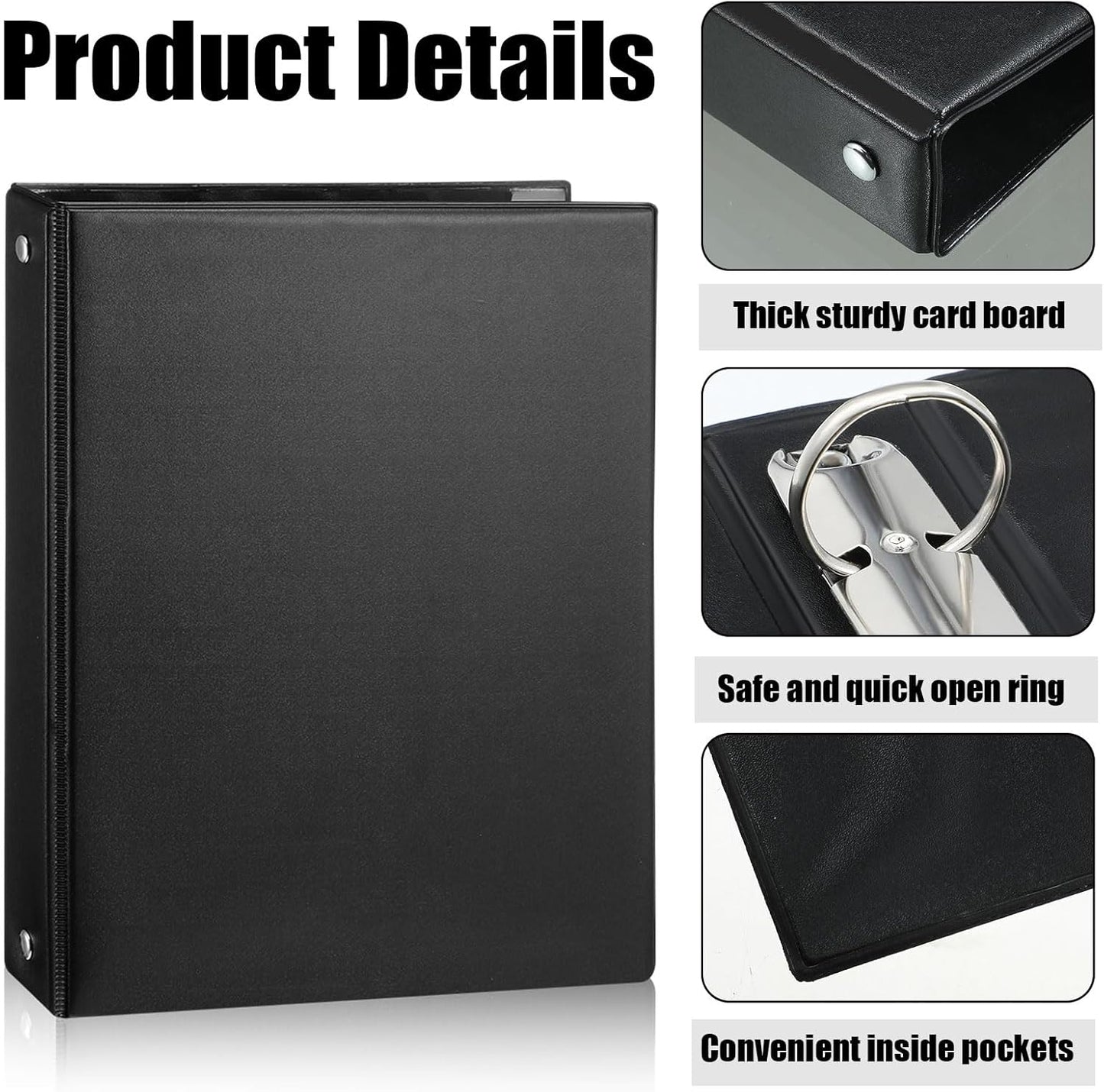 Resurhang 6 Pcs 1 Inch 3 Ring Binders 9.25 x 7.24 Inch Mini Small Black 3 Round Ring Binder with 2 Clear Pockets Fits 5 1/2 x 8 1/2 Binder Paper Pages Planner