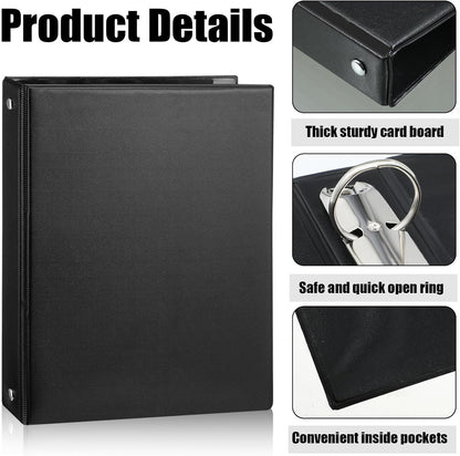 Resurhang 6 Pcs 1 Inch 3 Ring Binders 9.25 x 7.24 Inch Mini Small Black 3 Round Ring Binder with 2 Clear Pockets Fits 5 1/2 x 8 1/2 Binder Paper Pages Planner