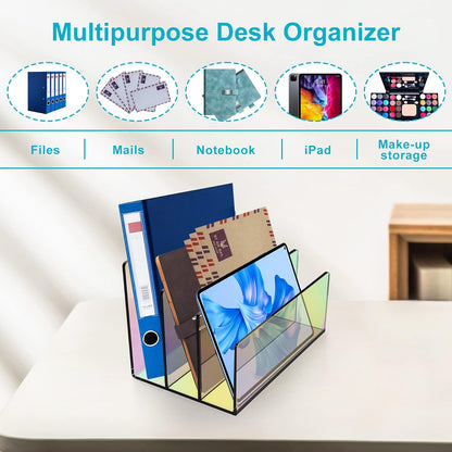 Boloyo Acrylic File Holder,1PC 2 Sections Rainbow File Organizer Mail Letter Sorter Desktop Folder Holder for Home Office School Envelope Bill Filling Paper Document
