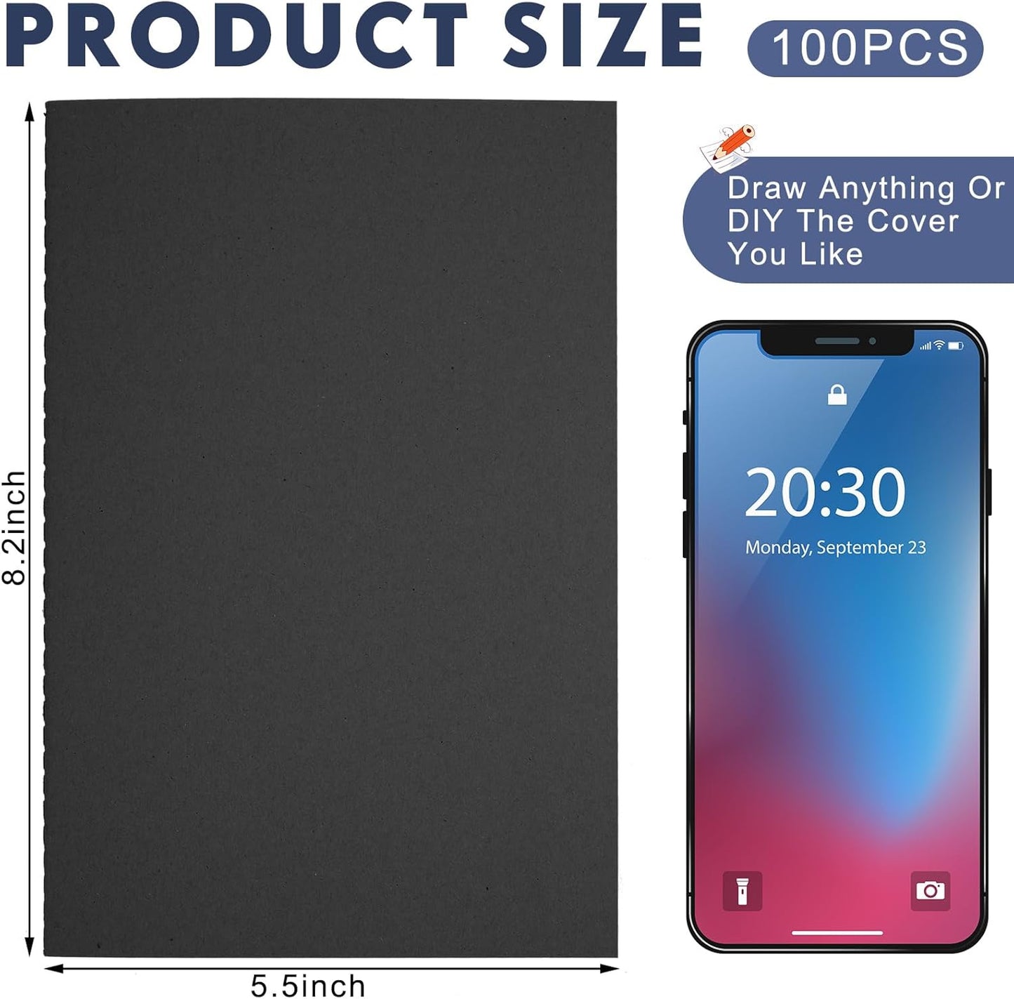 Mimorou 100 Pcs Journals Notebooks Bulk - Kraft Softcover A5 Small Notebooks 5.5 Inch x 8.3 Inch Notepads with 60 Page 30 Sheet for Writing Sketch Travel Office Supplies(Navy Blue,Lined)