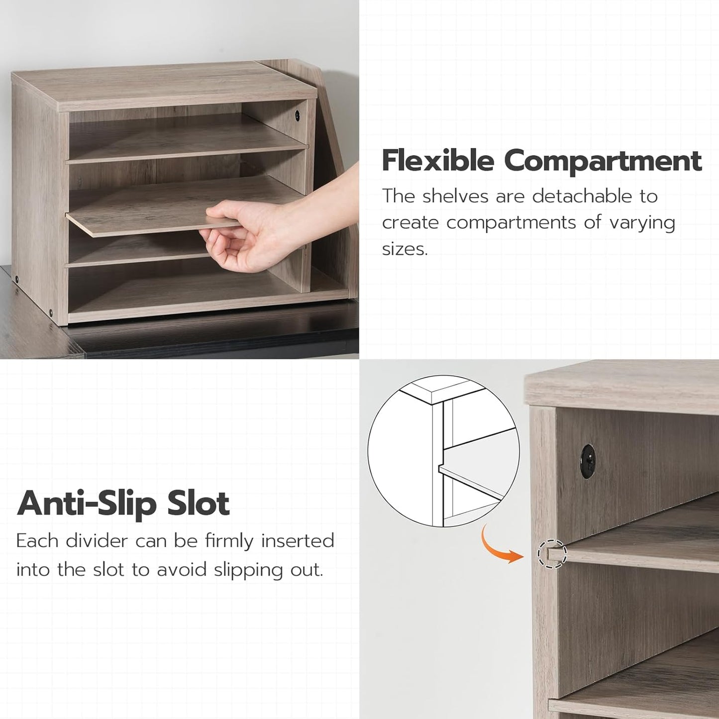 HOOBRO Mail Sorter, Literature Organizer with Adjustable Shelves, Paper Organizer for Office, Home, Wood Countertop File Holders, Mails, Magazines, Rustic Brown FG41WF01