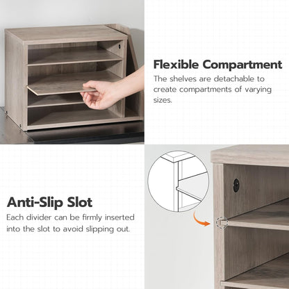 HOOBRO Mail Sorter, Literature Organizer with Adjustable Shelves, Paper Organizer for Office, Home, Wood Countertop File Holders, Mails, Magazines, Rustic Brown FG41WF01