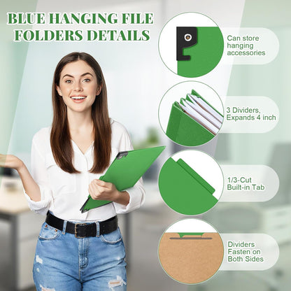 Henoyso 10 Pcs Hanging Classification Folders Bulk with 2 Prongs, 1 Divider Letter Size, 2 Inch Expansions Pressboard File Folder, 1/3-cut Tab File Organizer (1 Divider,Green)