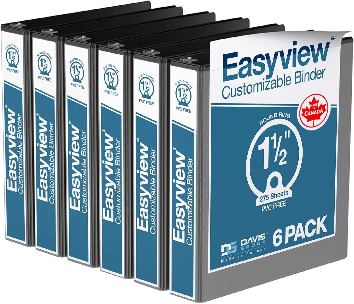 Easyview Premium 3-Ring Binders with Clear-View Covers and Round Rings, Binders for School or Office, 1 Inch, Pack of 6, Navy Blue