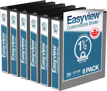 Easyview Premium 3-Ring Binders with Clear-View Covers and Round Rings, Binders for School or Office, 1 Inch, Pack of 6, Navy Blue