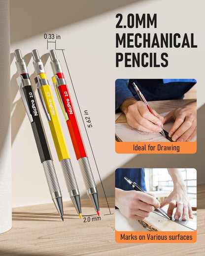 Nicpro 16 Pack Mechanical Carpenter Pencil Set with 42 Refill & Carbide Scribe Tool, Construction Pencils Heavy Duty Woodworking Pencils for Architect