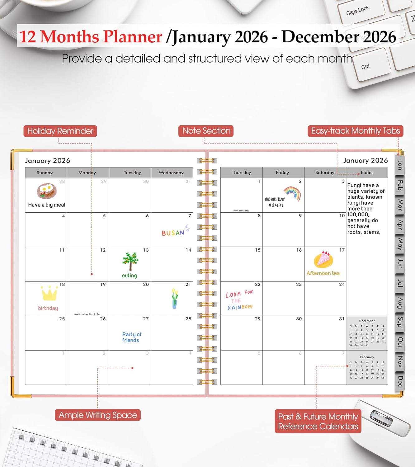 2026 Planner, Weekly and Monthly Calendar Planner from January 2026 - December 2026, 8.5" x 11" Hardcover Leather Hourly Appointment Book with Tabs, Spiral Daily Planners for School Work Home, Green