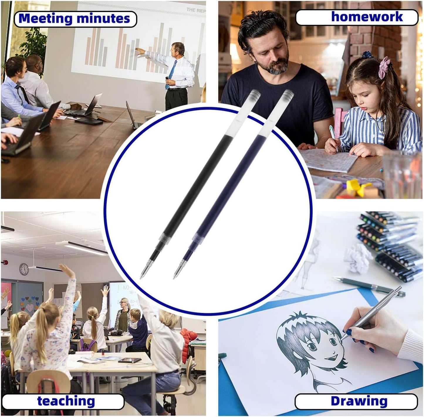 8 Pieces Replaceable Ballpoint Pen Refills Work for Most Brands Pens with Smooth Writing,Free-Flowing German Ink with Medium 0.5mm Ballpoint Tip(Black Refills and Length 4.4inch)