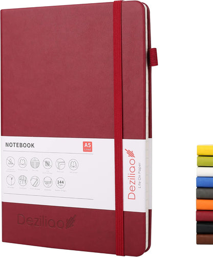 Deziliao Lined Journal Notebooks with Pen Loop, Hardcover Notebook Journal for Work, 100Gsm Premium Thick Paper with Inner Pocket, Medium 5.7"x8.4", （Black, Ruled）