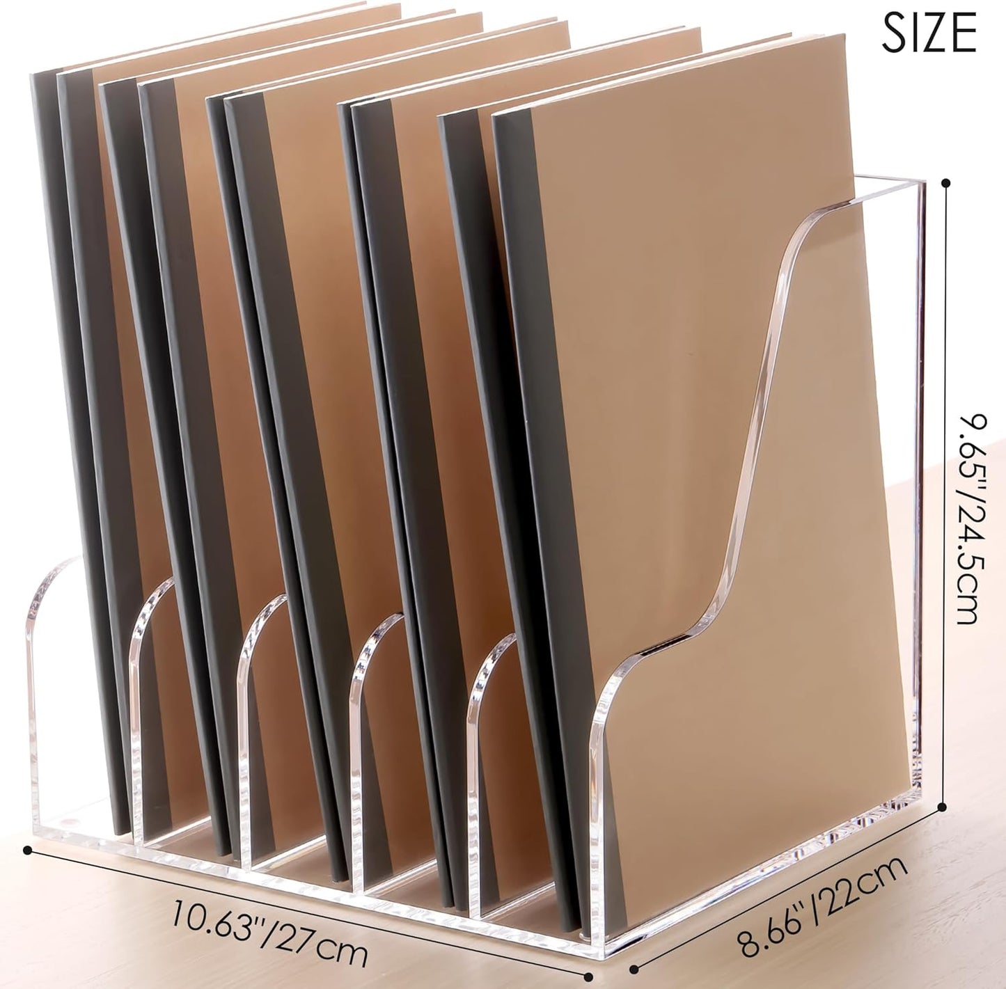 SANRUI Desk Organizer Clear Acrylic Desk Magazine File Holder with 3 Vertical Sections Magazine Rack File Organizer for Office, Home, School