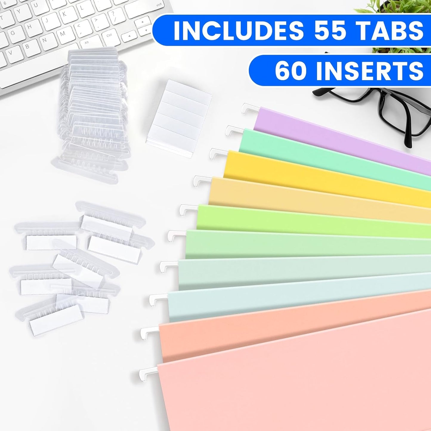 25-Pack Green Hanging File Folders, Letter Size (8.5" x 11") with 1/5-Cut Tabs,Includes 35 Transparent Label Cards & 50 Sticker Labels for Home & Office Organization