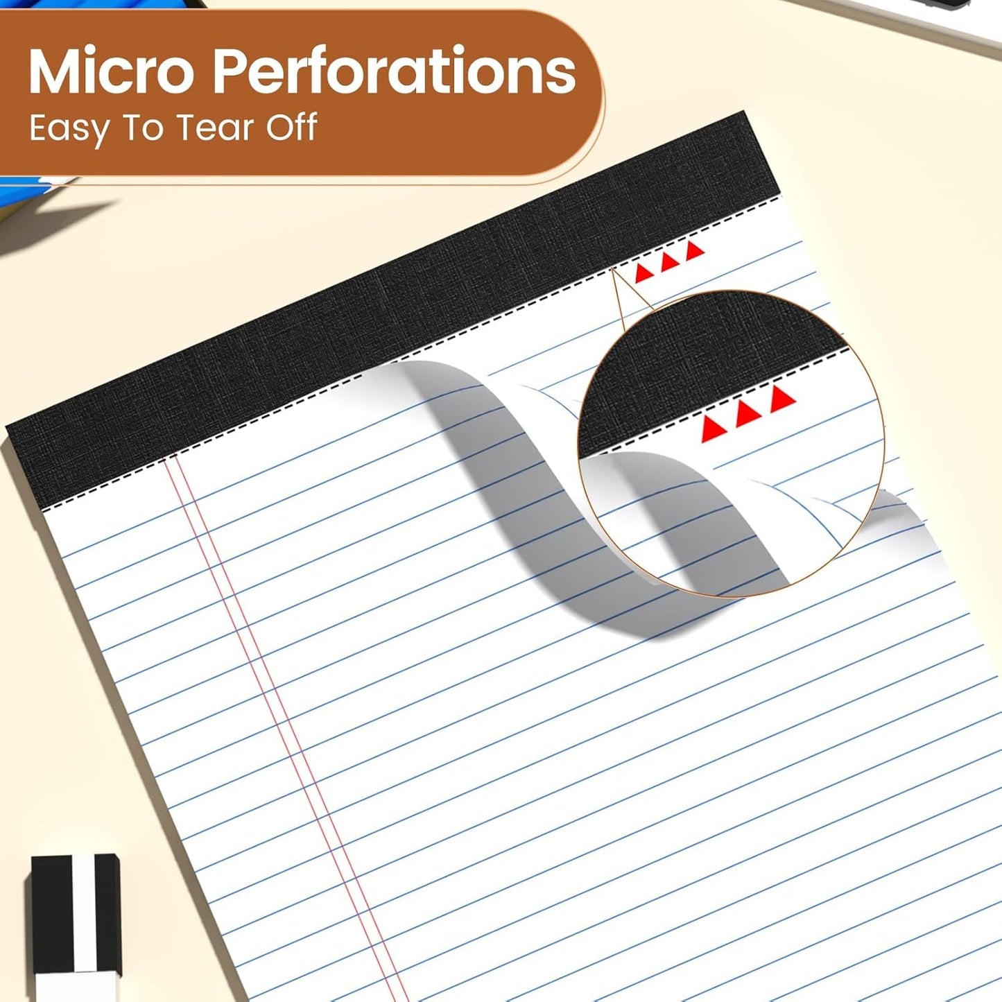 5x8 Legal Pads Writing Pad Note Pads, 8 Pack College Ruled Lined Paper Pad, White Perforated Notebook, Premium Notepads for School Office Home, 30 Sheets/Pack