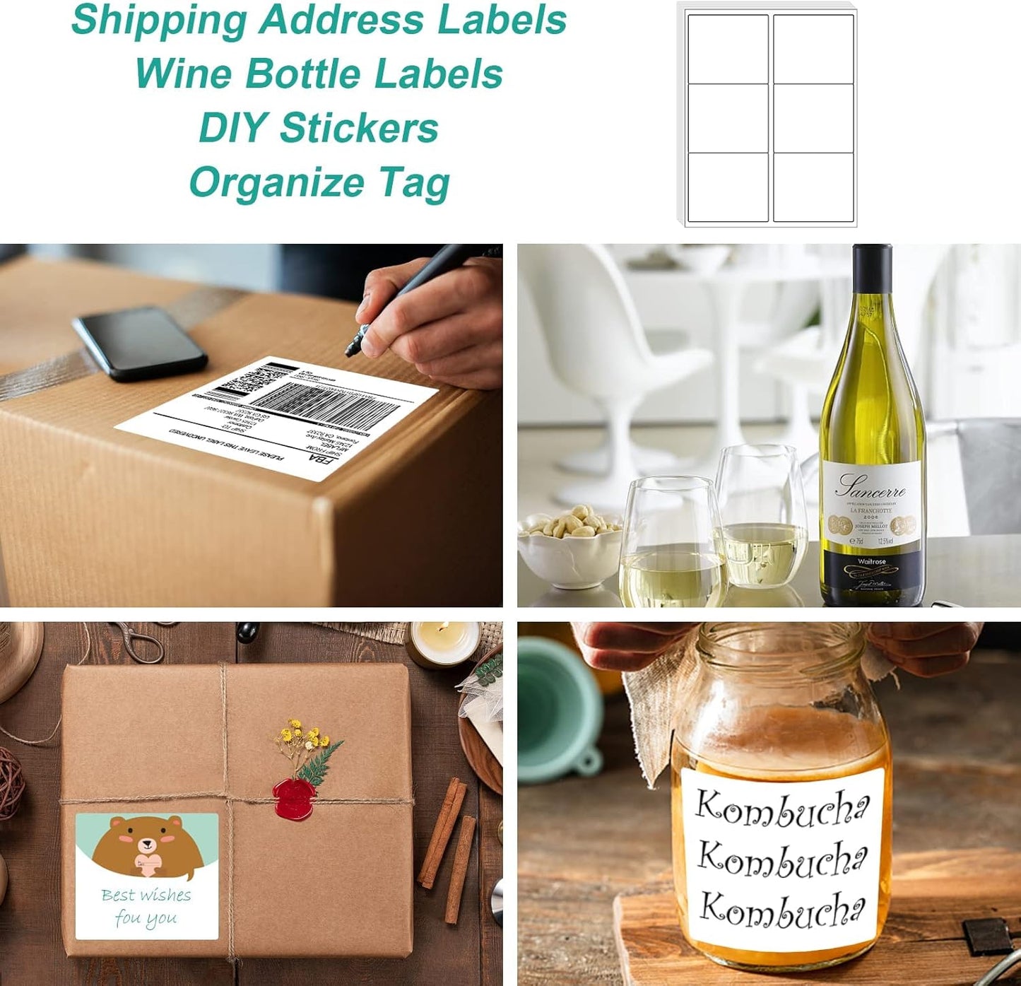 MFLABEL Half Sheet Shipping Labels - 200 Self Adhesive Sticker Sheets for Laser & Inkjet Printers, Waterproof & Smudge-Free, with 12 Free Fragile Labels for Packaging, Shipping and Crafting - Colors A