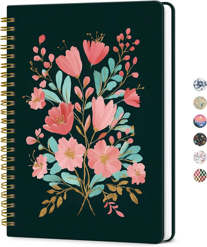 ZOTIA Lined Spiral Journal for Women, A5 Cute Hardcover College Ruled Notebook for Work, School & Note Taking, Aesthetic Writing Journal, 140 Pages (5.8" x 8.3"), Blue Floral