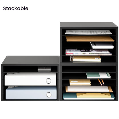 Ballucci 4-Tier Paper Organizer for Desk, Stackable Tray, Desk Storage Organizer Shelves, Stacking Letter Paper Tray Sorter for Classroom Office, Black