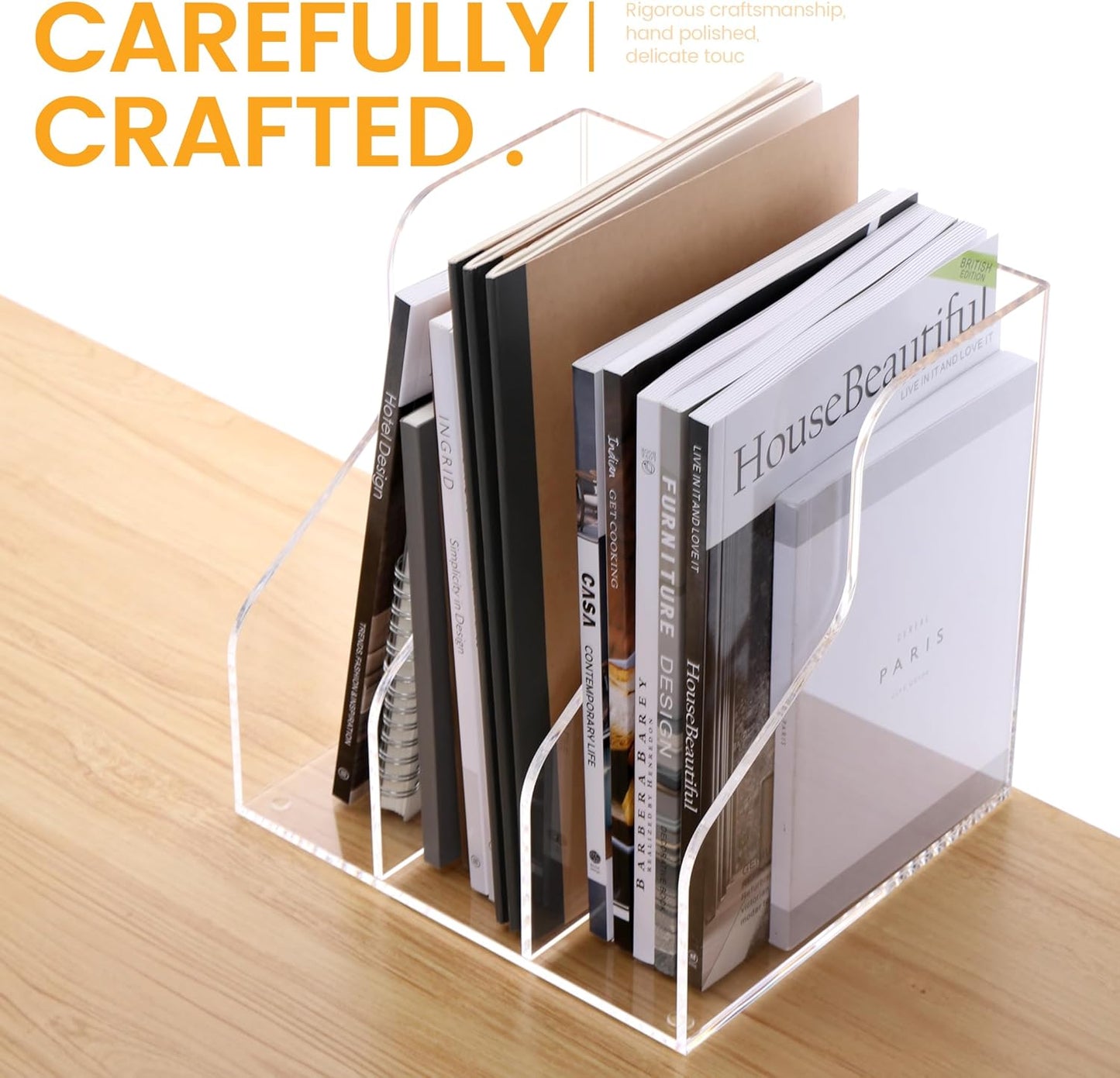 HeZone Acrylic Magazine Rack File Holder Desk Organizers and Storage 2-Pack Small Clear Acrylic Vertical Magazine Holder Book Stand for Office Desk