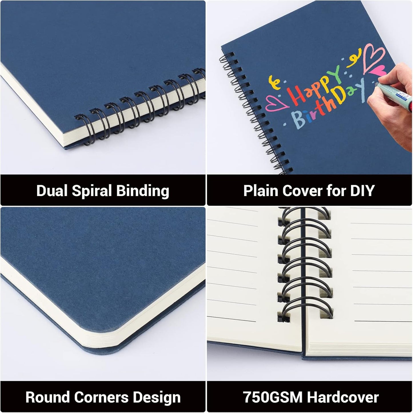 EUSOAR Spiral Notebook, A5 12packs 5.5"X8.3" 120 Pages Lined Travel Writing Notebooks Journal, Memo Notepad Sketchbook, Students College Office Business Subject Diary Ruled Book Journal-Black Cover