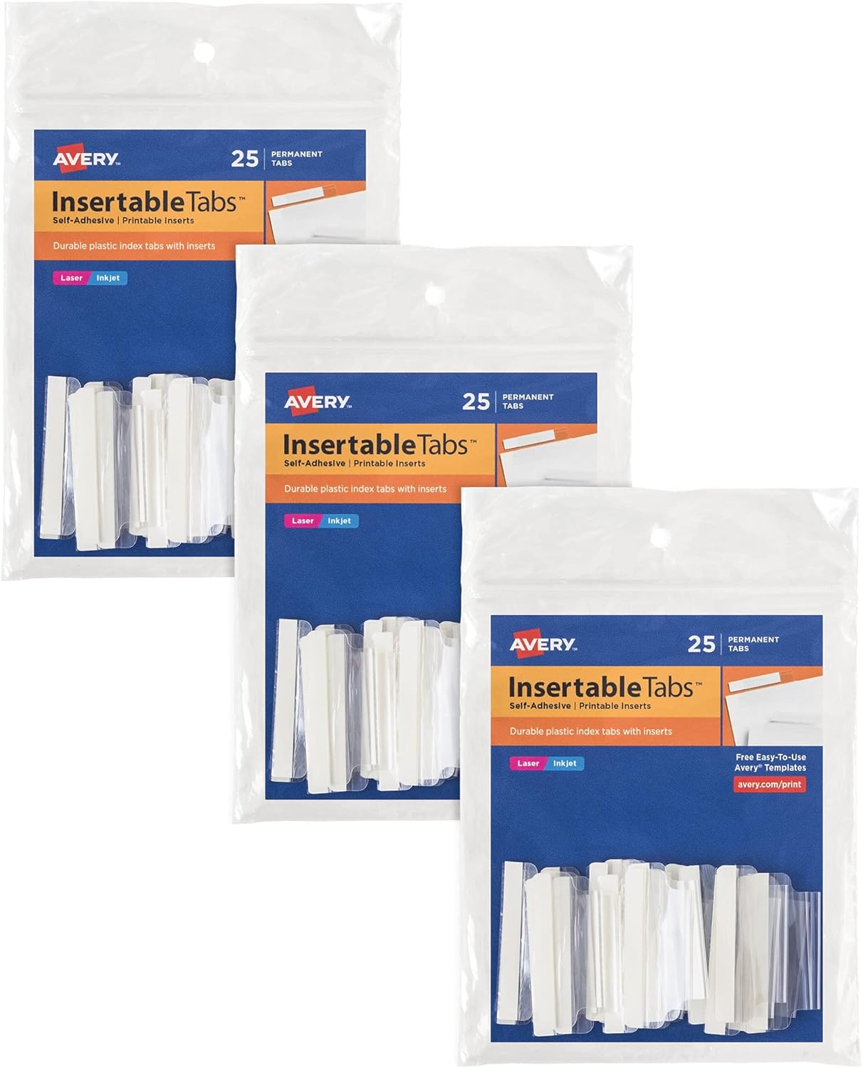 Avery Index Tabs with Printable Inserts, 1-1/2", Self-Adhesive, 25 Tabs Total (16230)