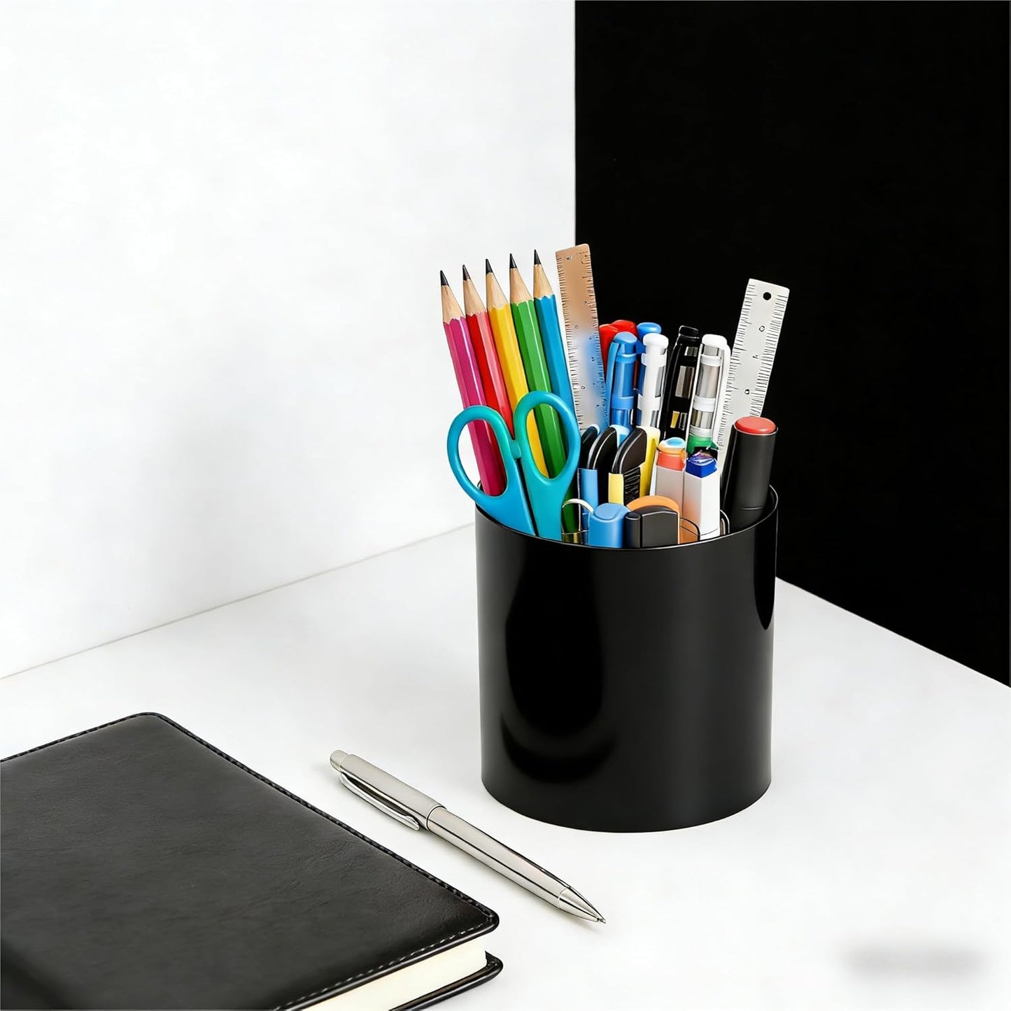 Yieach 360 Rotating Acrylic White Pen Holders and Pencil Cups for Desk,Small Cute Desk Organizers Accessories and Makeup Brush Holder,Spinning Pencil Caddy School Supplies Organizer for Teacher,1PCS