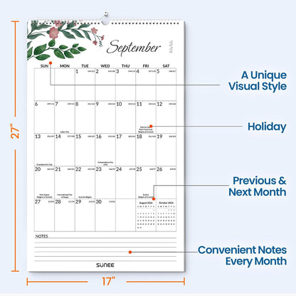 SUNEE 2026 Wall Calendar Large 22.75"x15.5", 21 Month Calendar (Ends December 2027), Vertical Extra Large, Seasons Color
