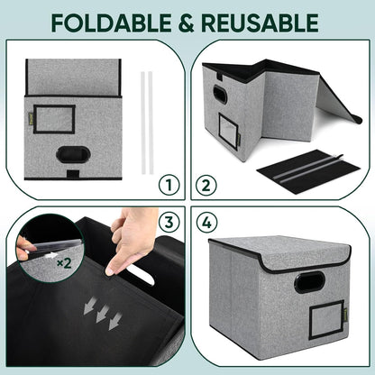 BALEINE File Organizer Box with Lid, Collapsible File Folder Organizer with Plastic Slide, Hanging File Folder Box for Office Document Storage (1 Pack, Black)