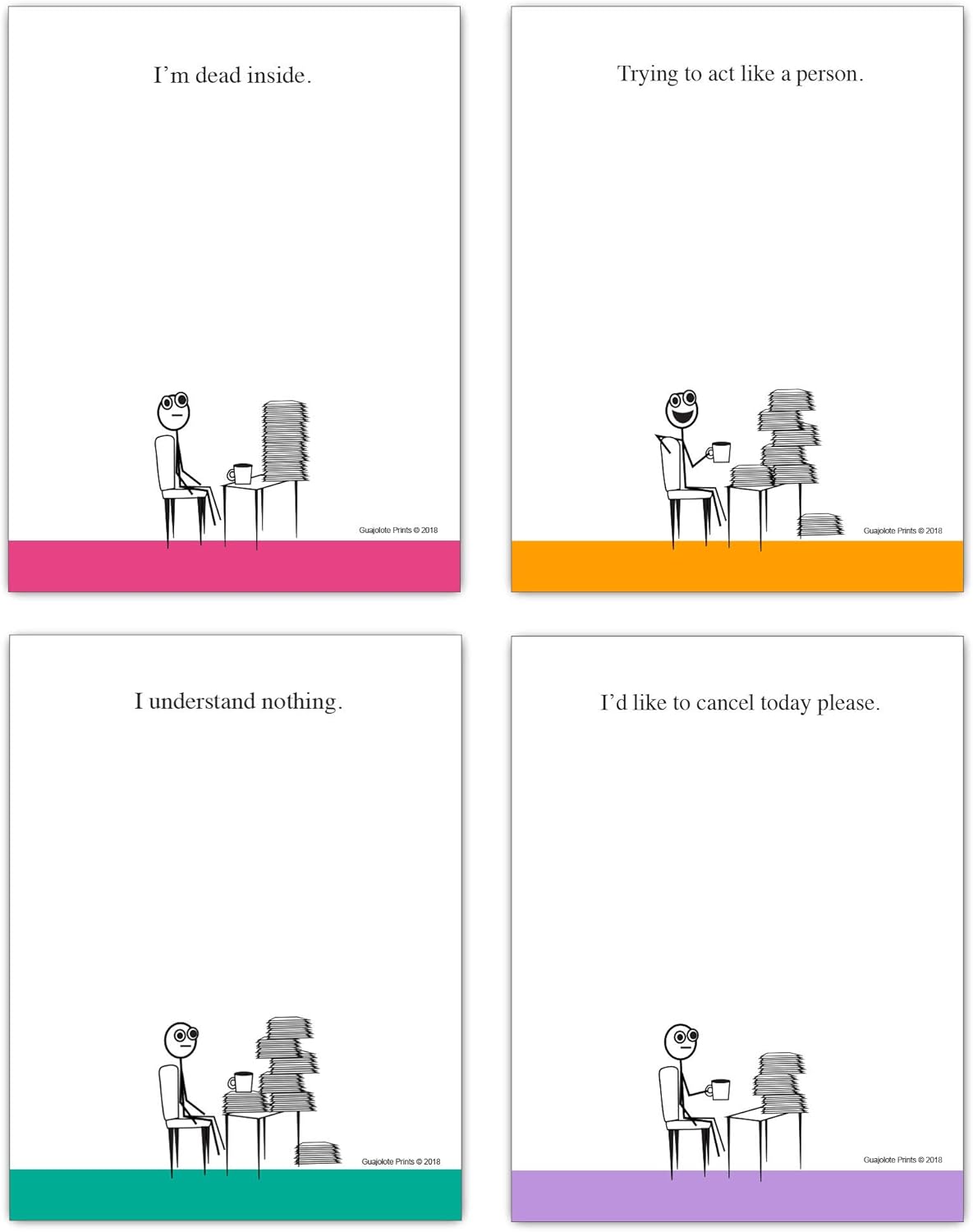 Funny Notepads (4-Pack) — Office & Work From Home Gag Gift for Coworkers or Friends — Sarcastic Desk Memo Pads — Everything Is Fine, This Is My Life Now, I Have No Idea What I’m Doing, I’m Not Even Trying Anymore
