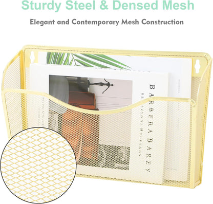 EASEPRES 3 Single Pocket Mesh Hanging File Organizer, Vertical Wall Mounted Magazine File Holder, Mount Basket Mail Paper Document Folder Organizing for Office, Home and School, Black