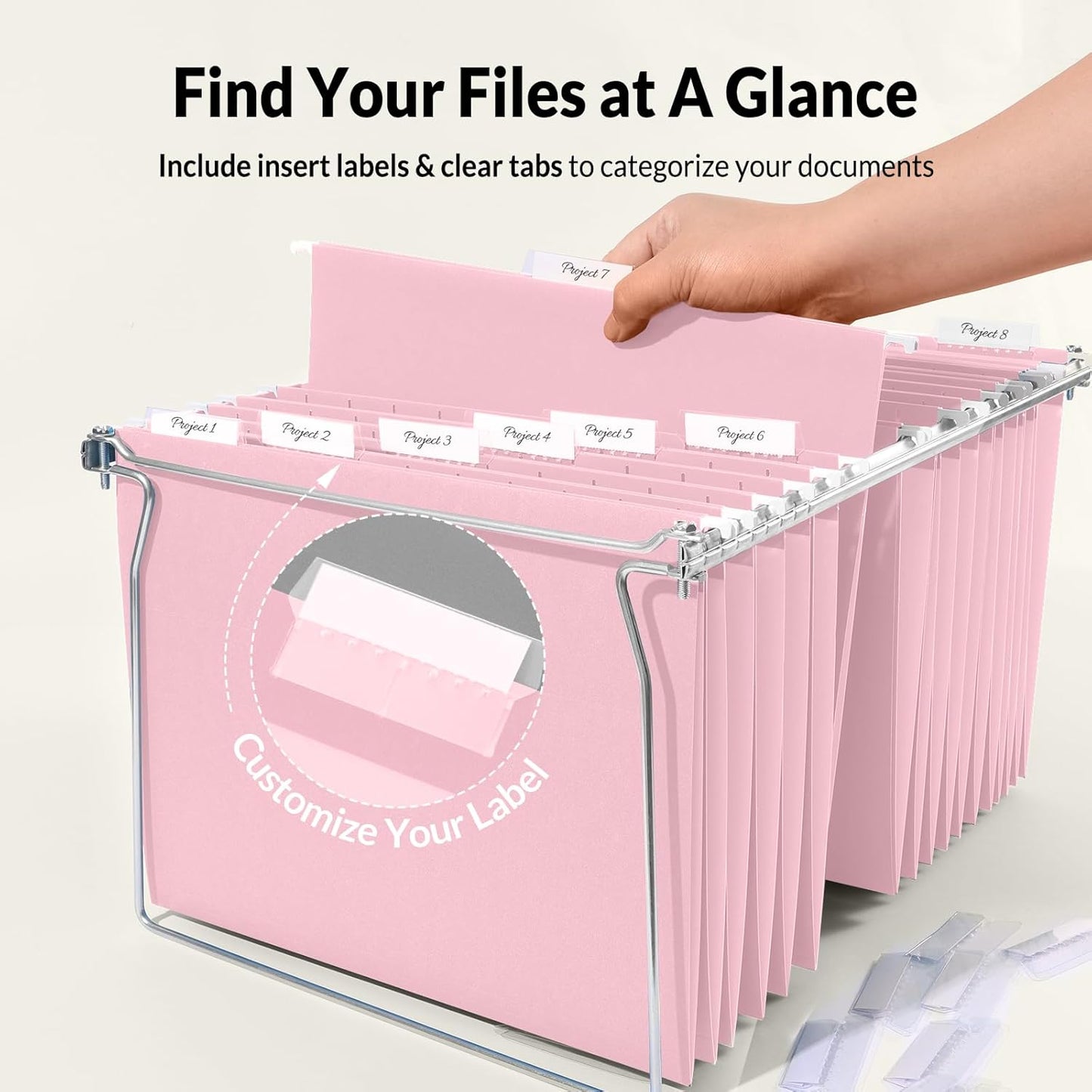 SUNEE Hanging File Folders, 25 Pack Letter Size Hanging File Folders with 1/5-Cut Tabs, Ideal for Home and Office Organization and Papers Classification, Bright Neon Pink