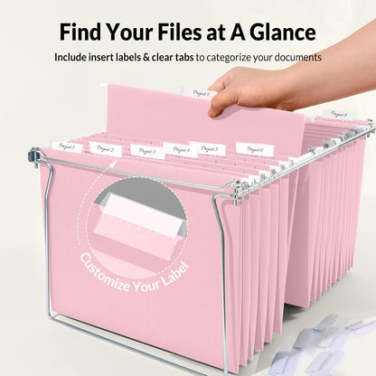 SUNEE Hanging File Folders, 25 Pack Letter Size Hanging File Folders with 1/5-Cut Tabs, Ideal for Home and Office Organization and Papers Classification, Bright Neon Pink