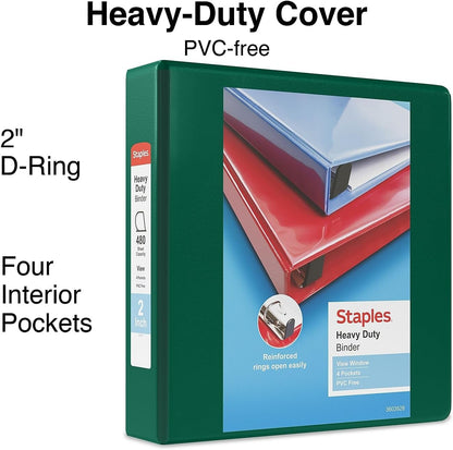 Staples Heavy-Duty 2-Inch D-Ring View Binder, Reinforced Spine, Holds Up to 450 Sheets, Gray, for Office & School