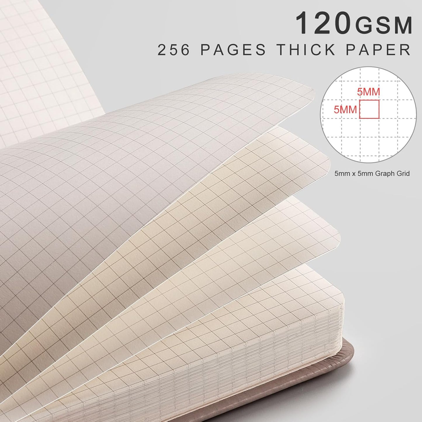 EMSHOI Graph Paper Notebook - 256 Pages A5 Graph Notebook/Journal, Hard Cover, 120gsm Thick Paper, Smooth PU Leather, Inner Pocket, 5.75'' × 8.38''-Black