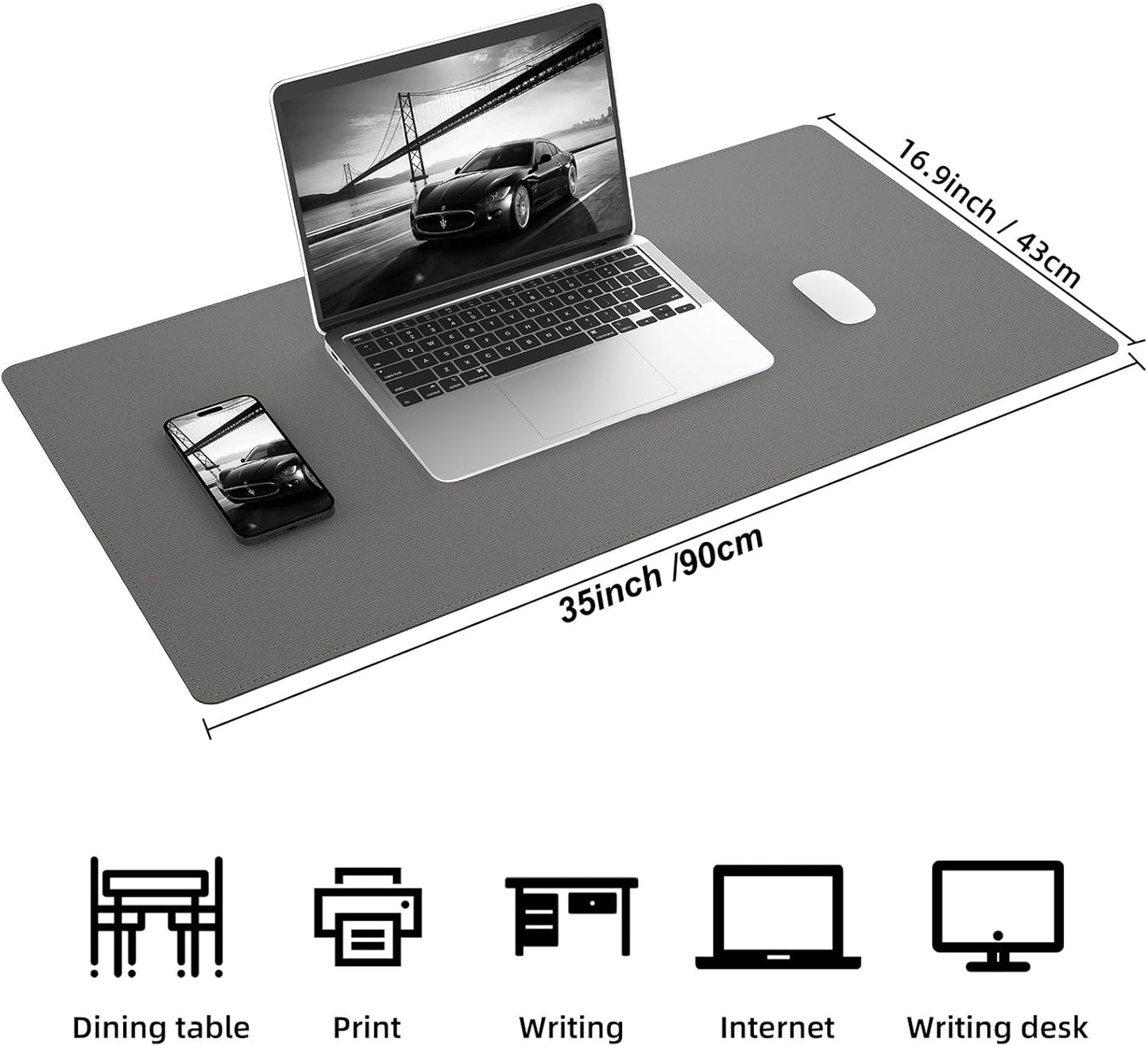 Large Desk Mat 47.2" x 17" Leather Desk Pad Protector with Natural Cork & PU Leather, Non-Slip Office Desk Mat, Large Mouse Pad, Waterproof Desk Blotter pad for Office&Home(Black)