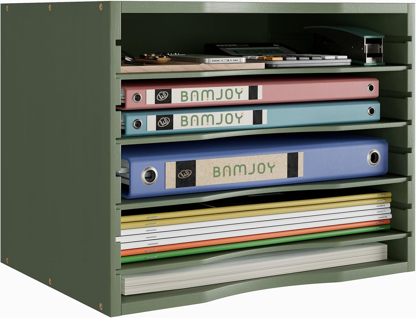 Bamjoy Bamboo 5 Tier Desktop Organizer, Paper Organizer Mail Sorter, File Holder Letter Document Storage with Adjustable Shelves for School Home Office, White