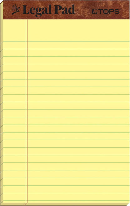 TOPS The Legal Pad Writing Pads, 5" x 8", Jr. Legal Rule, Canary Paper, 50 Sheets, 5 Pack (75017)