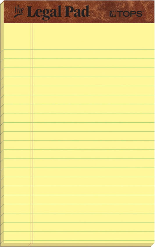 TOPS The Legal Pad Writing Pads, 5" x 8", Jr. Legal Rule, Canary Paper, 50 Sheets, 5 Pack (75017)