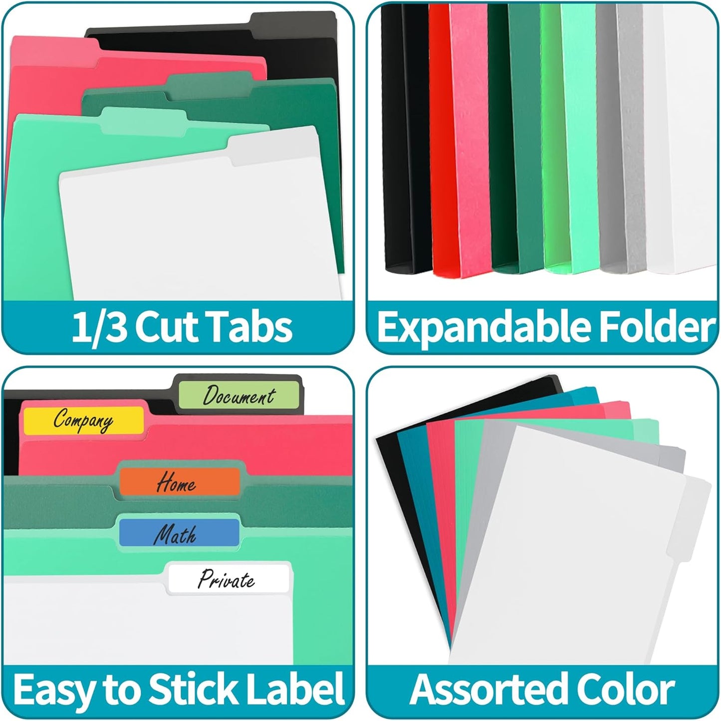 VZCPYTPM 100 Packs Black File Folder,Manilla File Folders Letter Size,1/3-Cut Tabs,8.5x11 File Folders for Office Filing,School Projects and Home,Organizer File Folder
