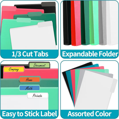 VZCPYTPM 100 Packs Black File Folder,Manilla File Folders Letter Size,1/3-Cut Tabs,8.5x11 File Folders for Office Filing,School Projects and Home,Organizer File Folder