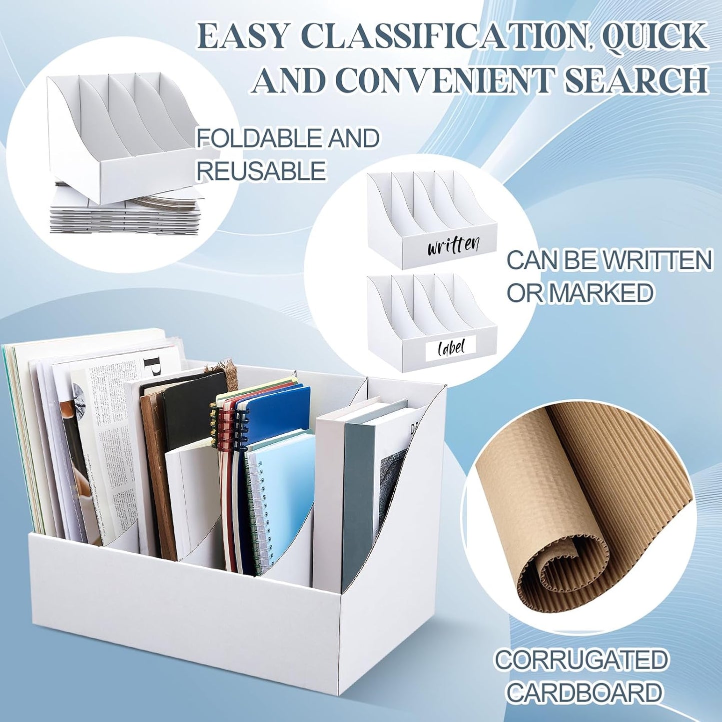 3 Pack Cardboard Magazine File Holders 12 Grids Vertical Book Bins 10.6'' x 10.2'' x 14'' Magazine Document Storage Box for Desk Shelves Home Office Classroom Library Use (Black)