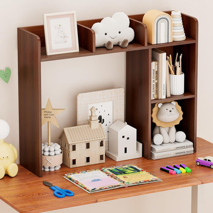 Tangkula Desktop Bookshelf, Countertop Storage Hutch with 5 Shelves for Computer Desk, Desk 3-Tier Display Rack, Multipurpose Wood Desktop Hutch Storage Organizer for Dorm Office Home