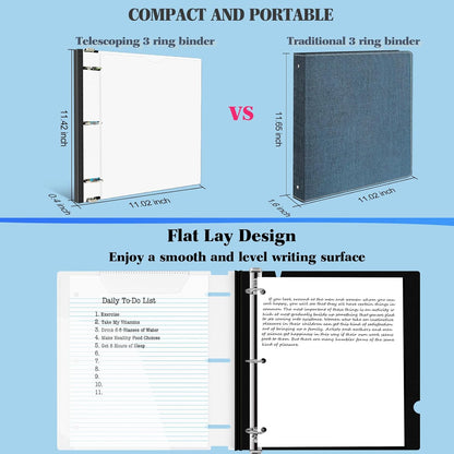 INFUN 1 Inch Telescoping 3 Ring Binder - 6PCS, Flexible Round Binder with Customizable Front Cover and Clear Catalog Pocket, 1Inch Rings, 225 Sheet Capacity-White