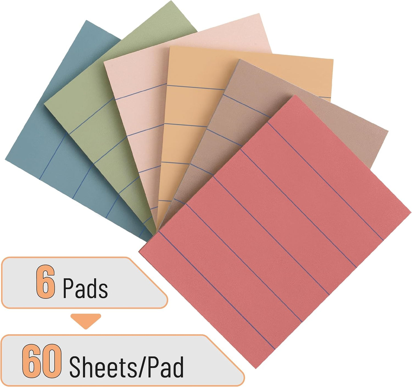 Mr. Pen- Lined Sticky Notes, 3" x 3", 12 Pads, 60 Sheets/Pad, Morandi Color, Bulk Sticky Notes with Lines, Ruled Post Stickies, Memo Pads, Self-Stick Note Pad for Office, School, Home, Study