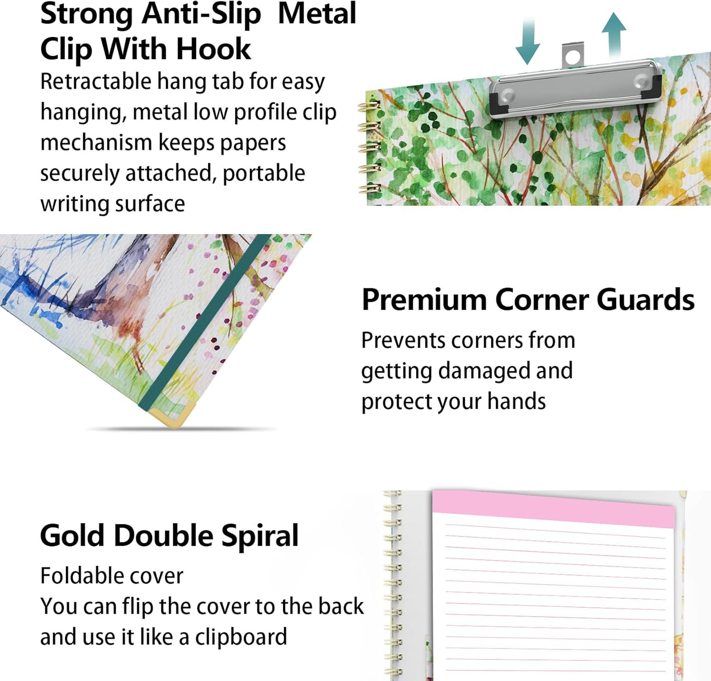 Clipboard Folder with Notepad Refillable Lined for Letter Size (11" x 8.5"), 5 Dividers with Storage 10 Pockets, Cute Spiral Foldable Clipboard with Metal Clip School Office Supplies (Sunflowers)