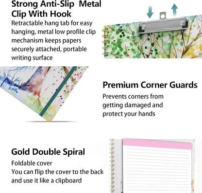 Clipboard Folder with Notepad Refillable Lined for Letter Size (11" x 8.5"), 5 Dividers with Storage 10 Pockets, Cute Spiral Foldable Clipboard with Metal Clip School Office Supplies (Sunflowers)