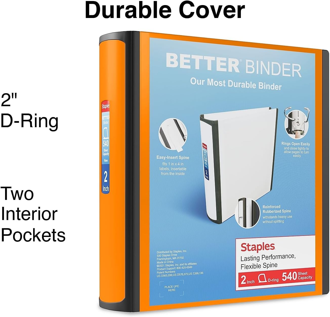 Staples Better Binder 2-Inch D-Ring View Binder, Reinforced Spine, Holds Up to 540 Sheets, Teal, for Office & School