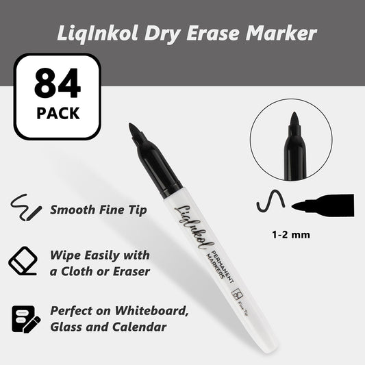 Dry Erase Markers Bulk, 84 Pack Black Fine Point Tip Whiteboard Markers, Low Odor Dry Erase Markers for Office, Home - Work on Calendar, Refrigerator, and More