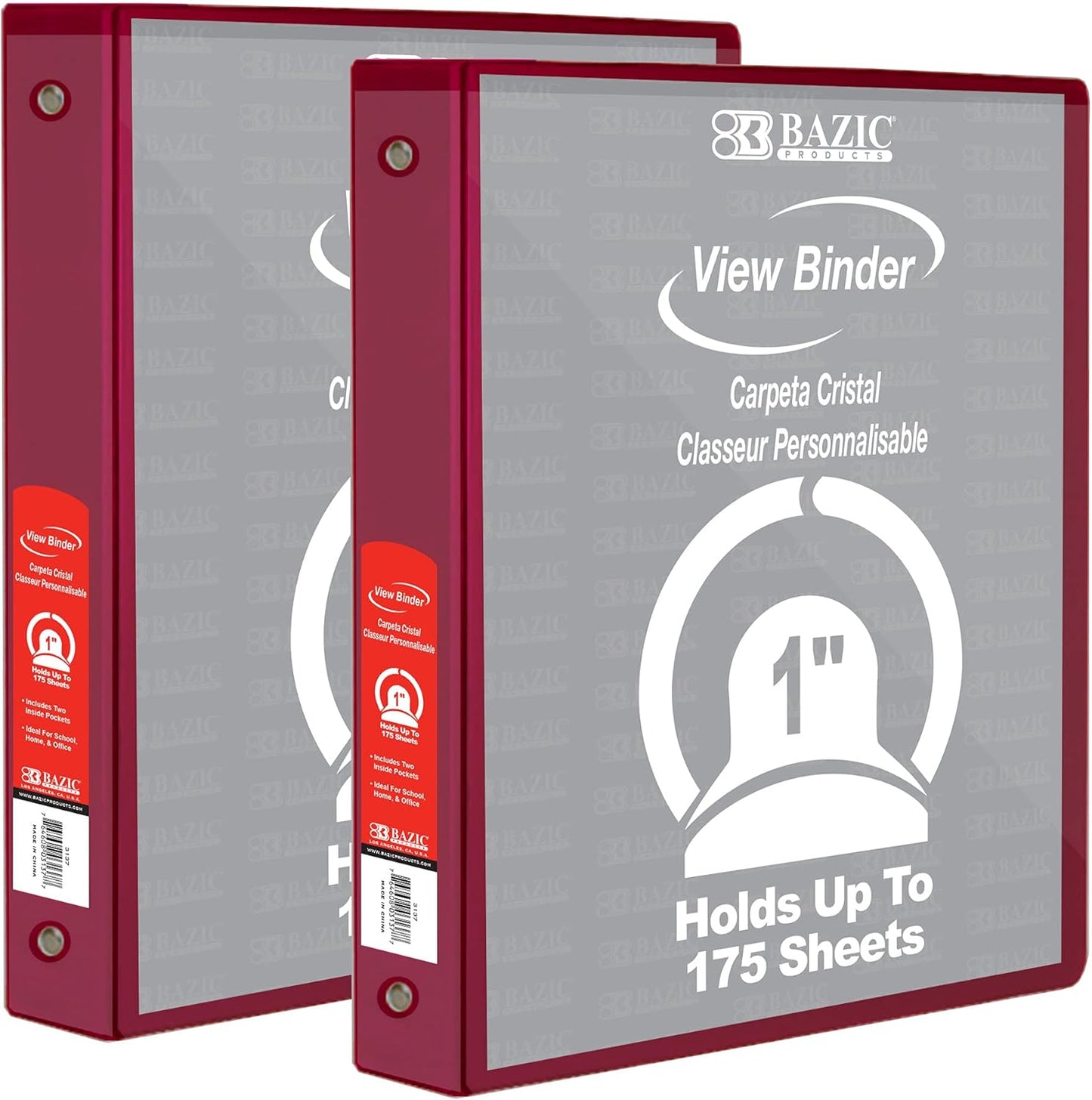 BAZIC Products 3 Ring Binder - Green, Economy View Binder with Clear Overlay Cover and Round Rings, Organizer for School Office Home Use, 1-inch Capacity Holds 175 Sheets Paper, 12-Pack