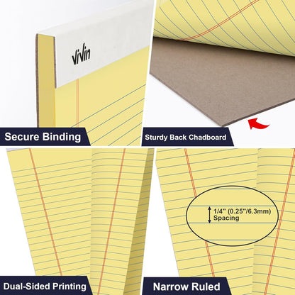 ViVin Legal Pads 8.5 x 11 Inch, Wide Ruled Note Pads, 12 Pack, 50 Sheet/Pad, Perforated Writing Pads, Notepads for Office Home School, 600 Sheets, White Paper