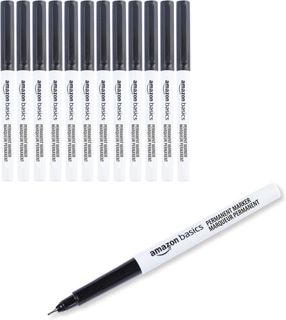 Amazon Basics Ultra Fine Point Permanent Markers for Drawing, Writing and Doodling, Quick Drying, Fade Resistant, Black, 24-Pack