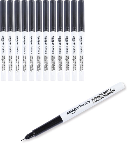 Amazon Basics Ultra Fine Point Permanent Markers for Drawing, Writing and Doodling, Quick Drying, Fade Resistant, Black, 24-Pack